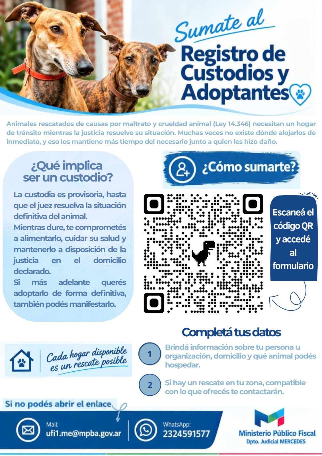 Se creó el Registro de Custodios y Adoptantes para animales rescatados por Ley 14.346