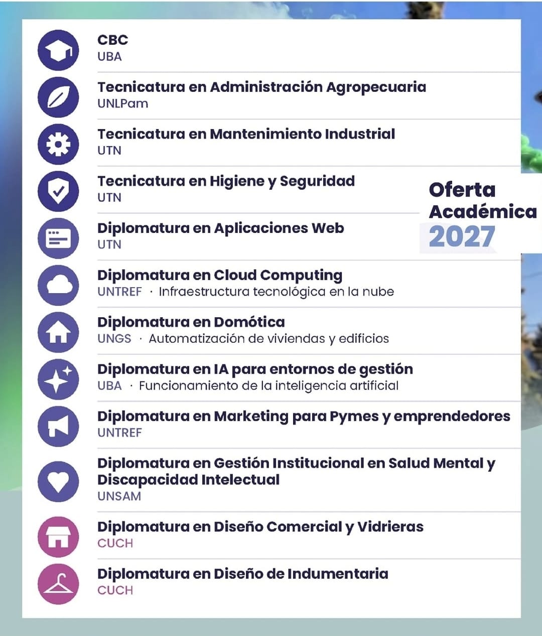 CUCH: tres tecnicaturas universitarias, el CBC de la UBA, ocho diplomaturas y programas educativos para todas las edades
