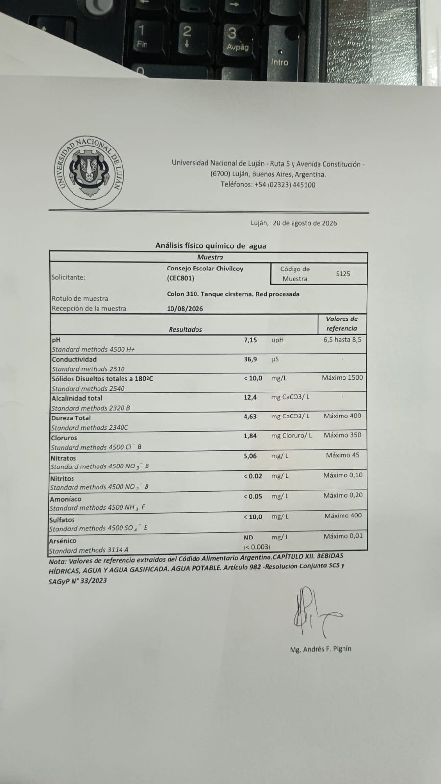 Comisión Fiscalizadora del Agua informó los resultados de controles realizados en establecimiento educativos